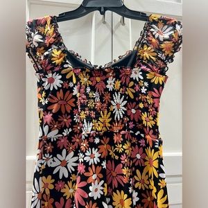 Dress, black with multi color floral dress, dressy outfit.